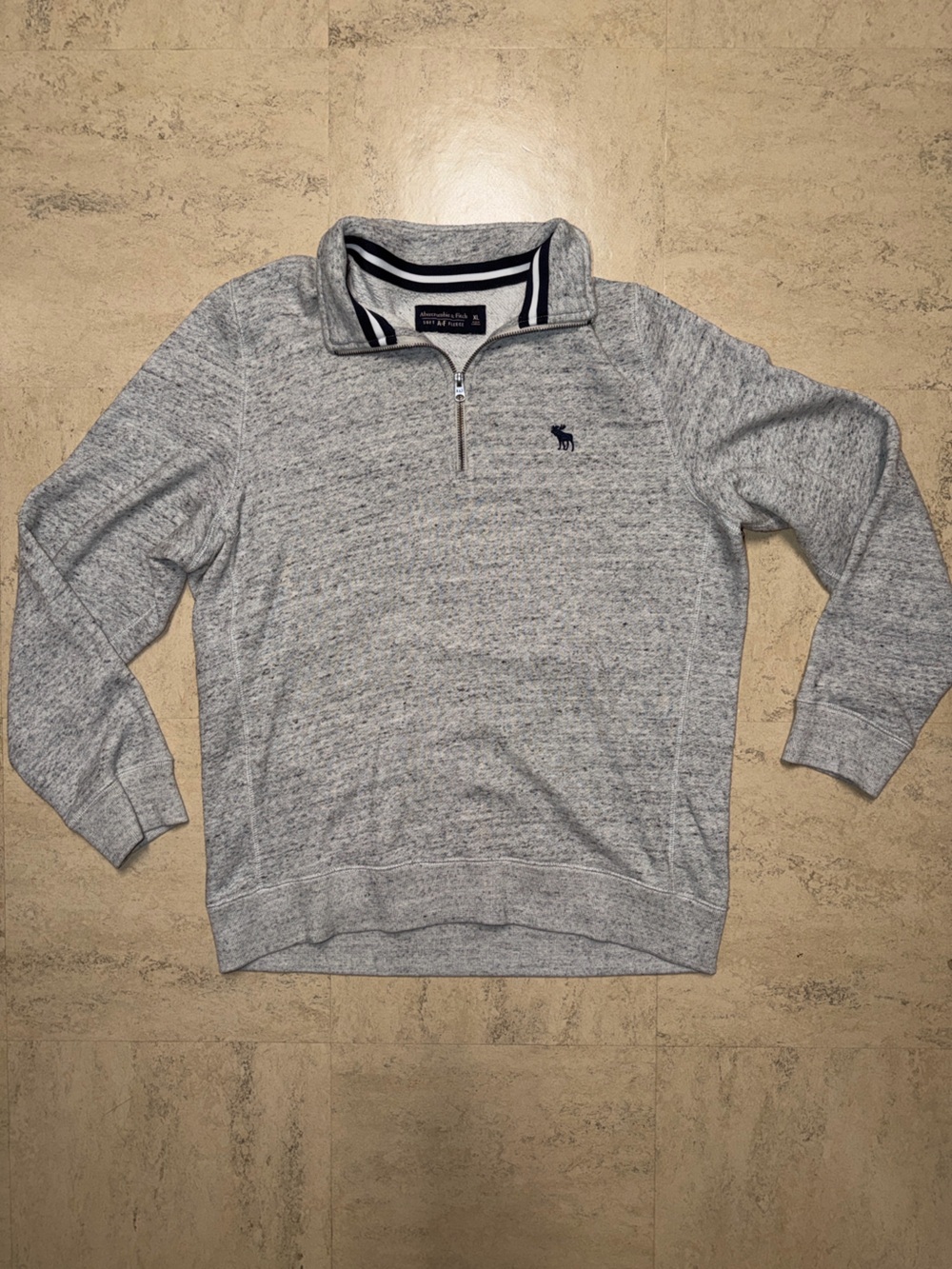 Abercrombie & Fitch Men's Heather Gray Quarter-Zip Sweater with Navy Trim